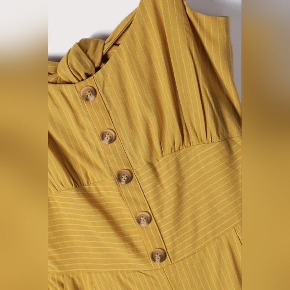 Lulus Coastal Air Mustard Yellow Striped Tie-Back Culotte Jumpsuit - Picture 7 of 9